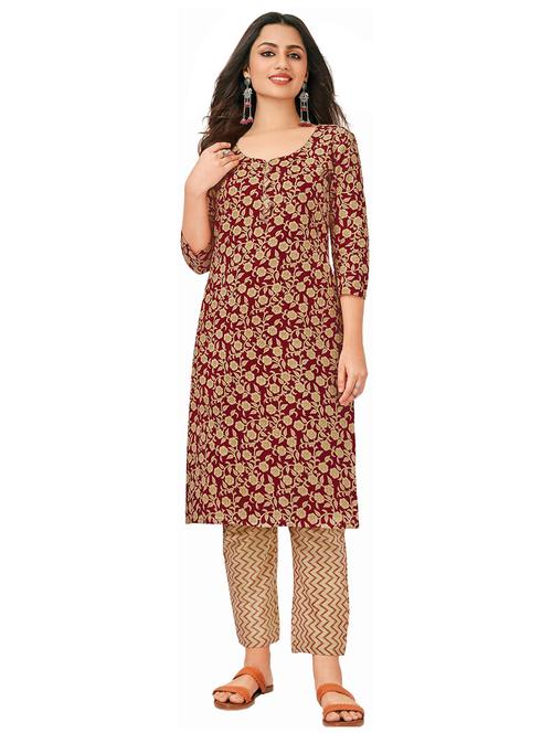 women floral print cotton straight kurta - 21154175 - Very Small Image - 1