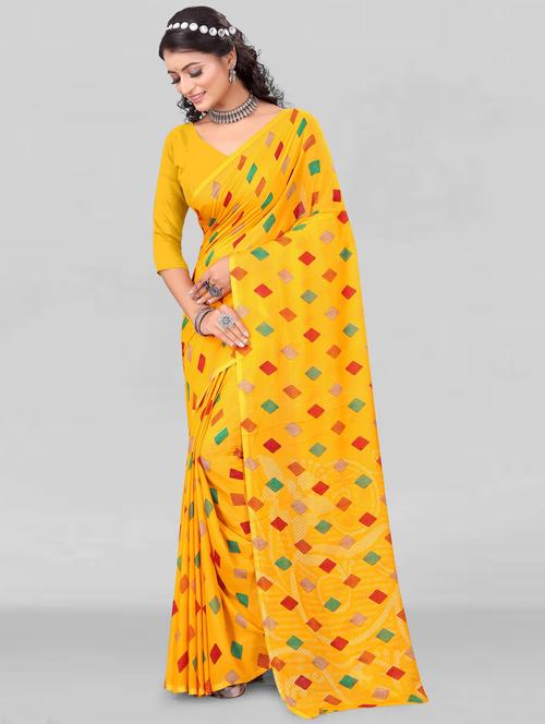 yellow georgette printed saree - 21154881 - Very Small Image - 1
