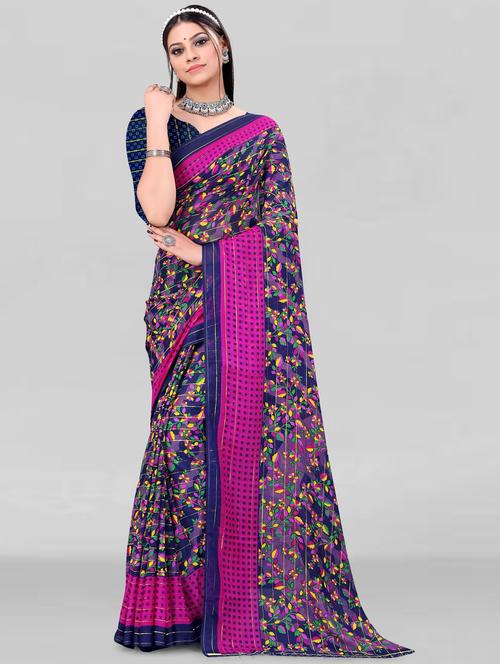 women printed georgette saree with blouse - 21154889 - Very Small Image - 1