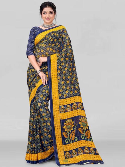 navy blue floral printed saree - 21154891 - Very Small Image - 1