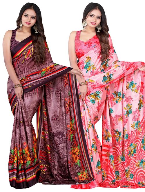 pack of 2 multi colored combo saree with blouse - 21154956 - Very Small Image - 1