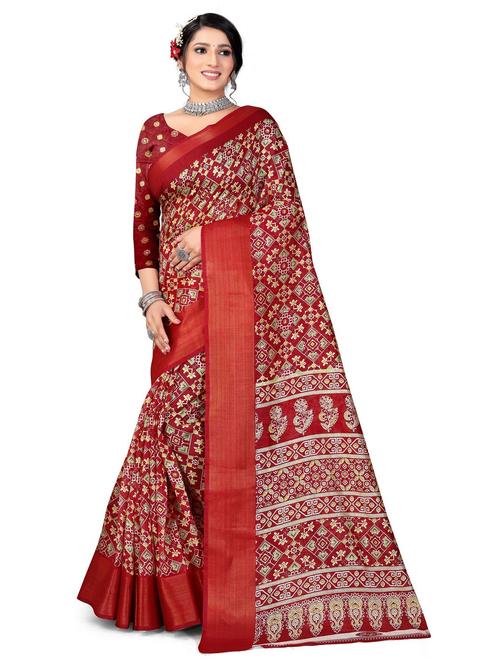 maroon cotton blend printed saree - 21154958 - Very Small Image - 1
