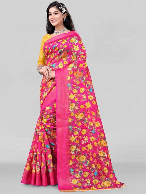 women pink floral printed saree - 21154964 - Very Small Image - 1