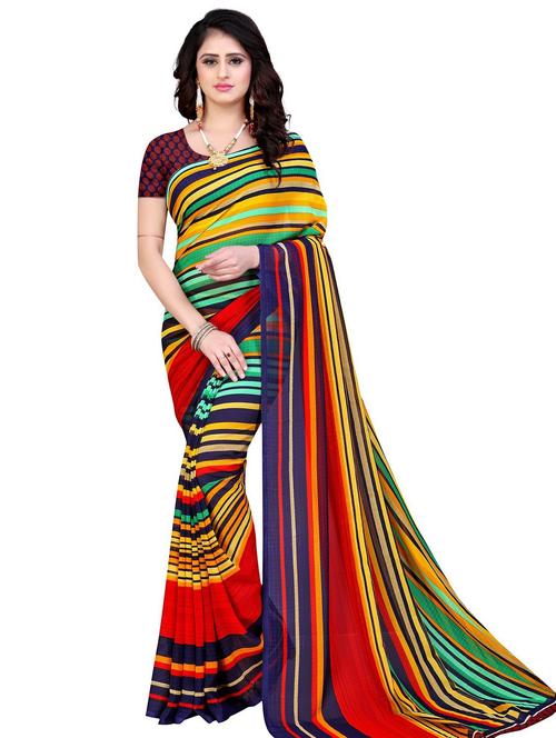 women multi color stripes printed georgette saree - 21154992 - Very Small Image - 1