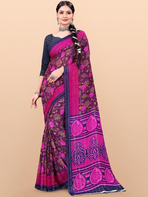 pink floral printed saree - 21155314 - Very Small Image - 1