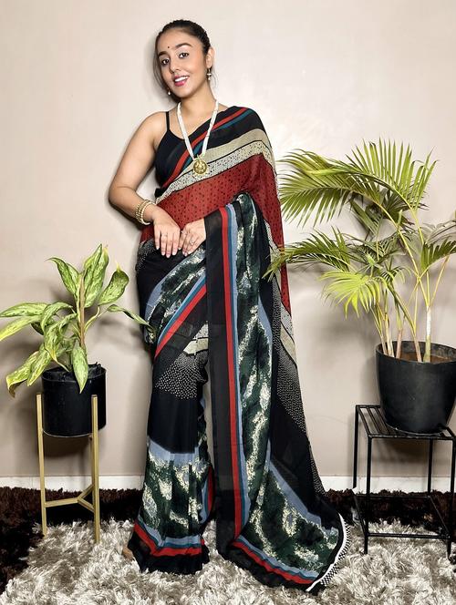 women multi color printed georgette saree - 21155386 - Very Small Image - 1