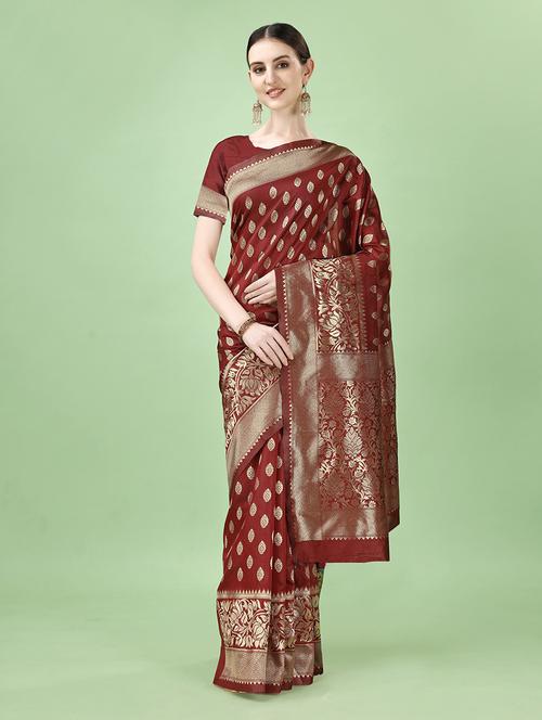 maroon georgette kanjivaram saree - 21155450 - Very Small Image - 1