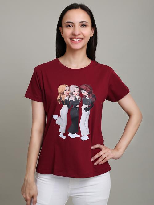 women front print round neck t-shirt - 21155480 - Very Small Image - 1