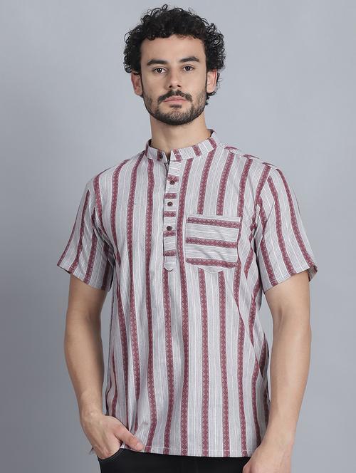 men striped cotton short kurta - 21155942 - Very Small Image - 1