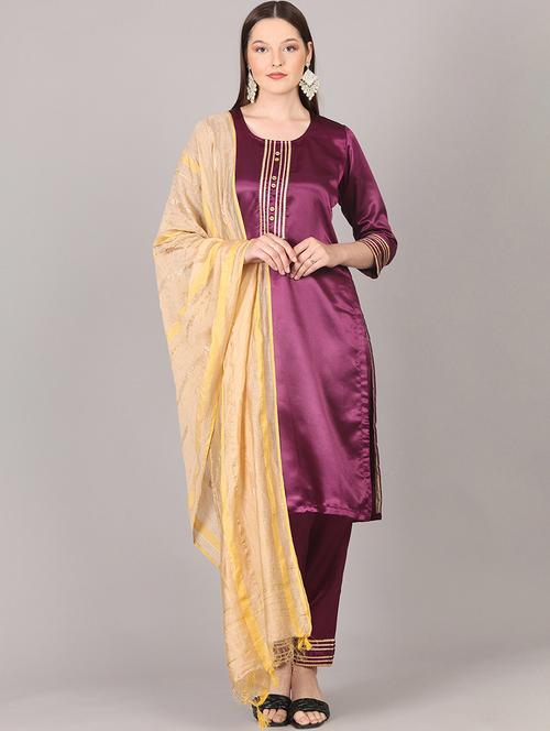 women purple kurta pant set with dupatta - 21155967 - Very Small Image - 1