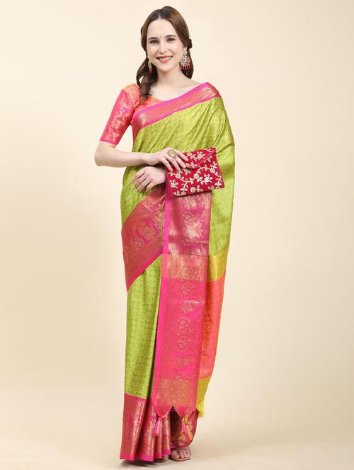 green jacquard maheshwari saree with blouse - 21156399 - Very Small Image - 1