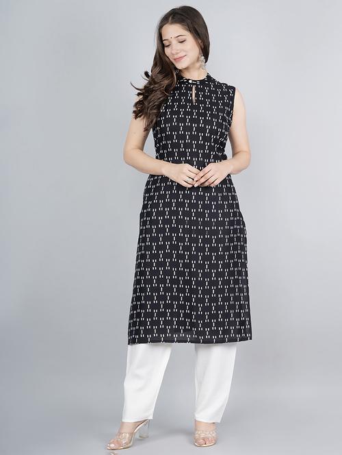 women black key hole neck kurta pant set - 21157646 - Very Small Image - 1