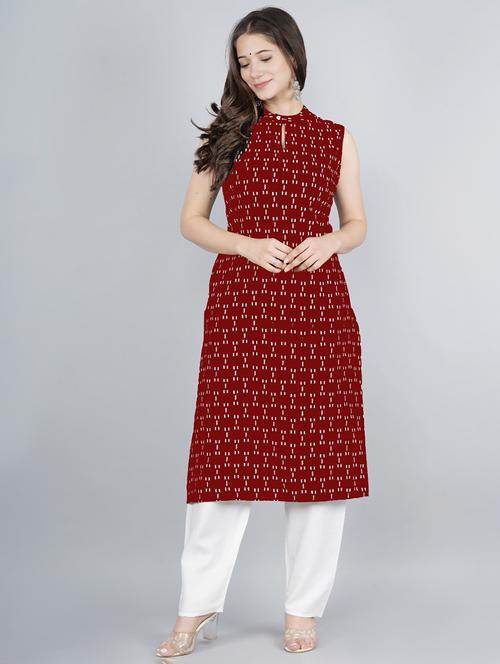 maroon printed kurta pant set - 21157648 - Very Small Image - 1