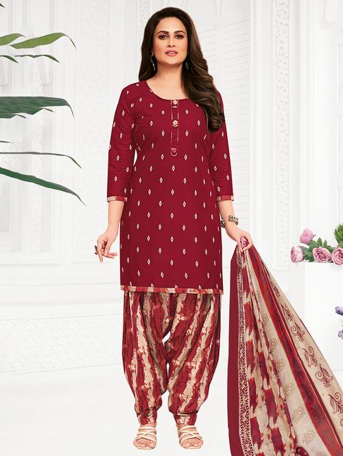 women printed patiyala unstitched suit set - 21158117 - Very Small Image - 1