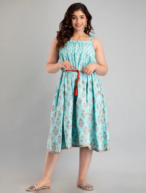 light blue rayon flared ethnic dress - 21158312 - Very Small Image - 1