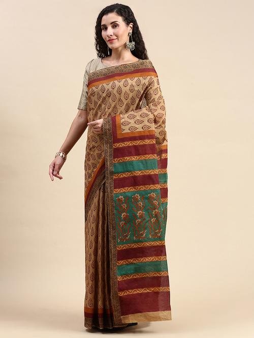 women beige self design handloom saree - 21158324 - Very Small Image - 1