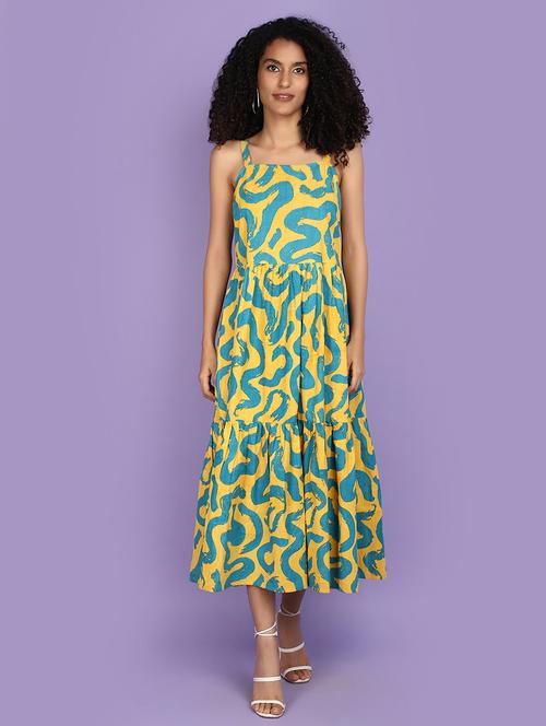yellow cotton tiered ethnic dress - 21158896 - Very Small Image - 1