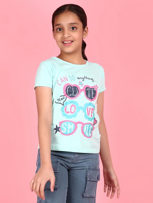 girls front print round neck tees - 21160189 - Very Small Image - 1