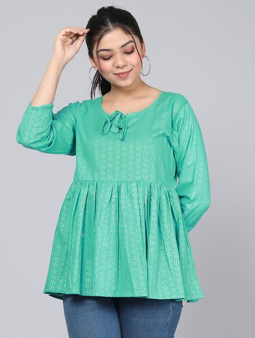 women printed three quarter sleeves flared kurti - 21161157 - Very Small Image - 1
