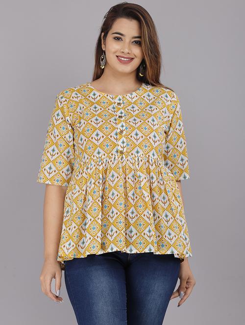 women yellow printed flared top - 21161164 - Very Small Image - 1