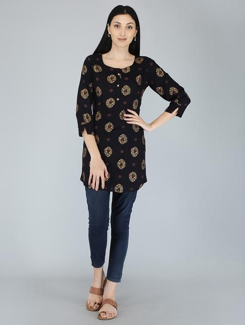 navy blue viscose aline kurti - 21161201 - Very Small Image - 1
