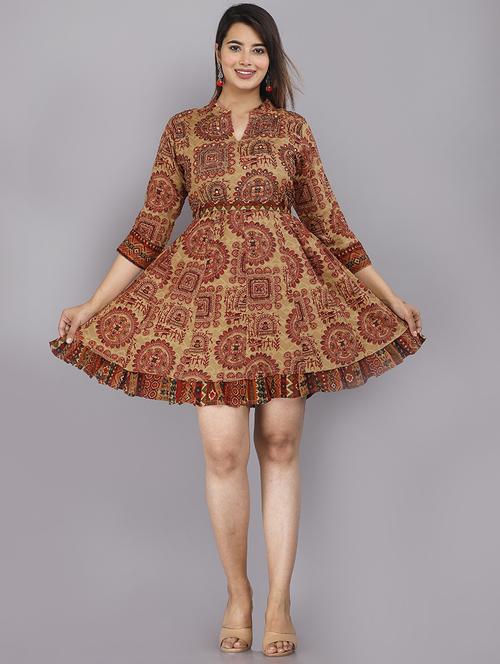 khaki viscose a-line kurti - 21161248 - Very Small Image - 1