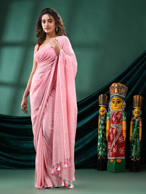 pink handloom saree - 21161445 - Very Small Image - 1