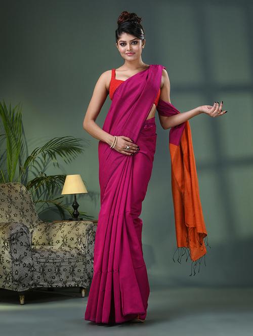 pink cotton blend handloom saree - 21161500 - Very Small Image - 1