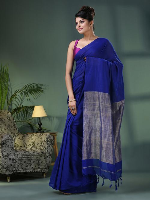 blue cotton blend handloom saree - 21161528 - Very Small Image - 1