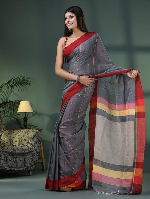 grey cotton handloom saree - 21161538 - Very Small Image - 1