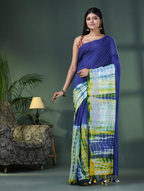 blue cotton handloom saree - 21161553 - Very Small Image - 1