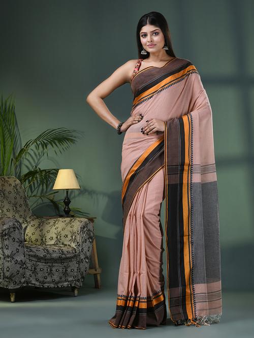 peach cotton handloom saree - 21161560 - Very Small Image - 1