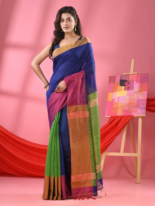 blue cotton blend handloom saree - 21161835 - Very Small Image - 1