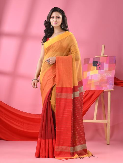 mustard cotton blend handloom saree - 21161839 - Very Small Image - 1