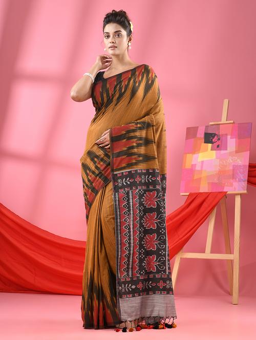 mustard cotton blend handloom saree - 21161849 - Very Small Image - 1