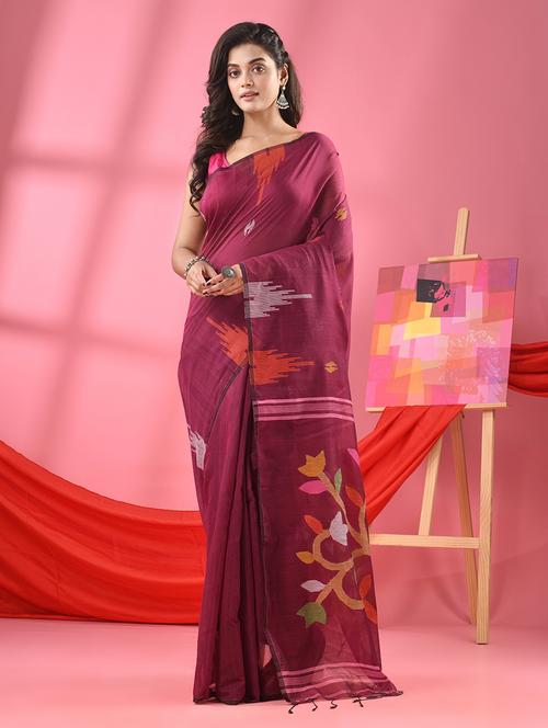 magenta cotton blend handloom saree - 21161852 - Very Small Image - 1