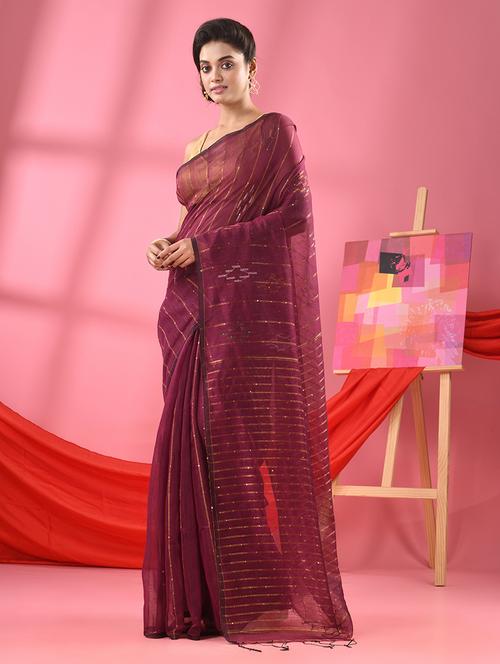 magenta cotton blend handloom saree - 21161862 - Very Small Image - 1