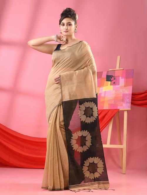 cream cotton blend handloom saree with blouse - 21161871 - Very Small Image - 1