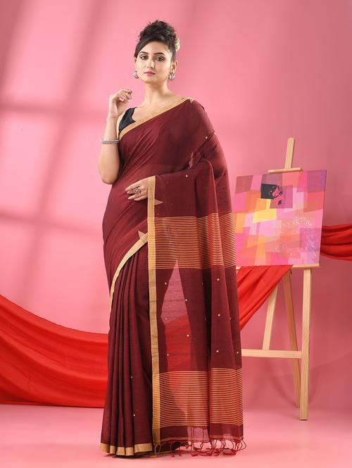 maroon cotton handloom saree - 21161919 - Very Small Image - 1
