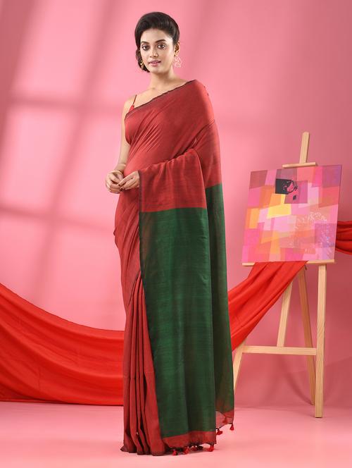 red cotton handloom saree with blouse - 21161979 - Very Small Image - 1