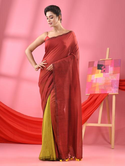 red cotton handloom saree - 21161980 - Very Small Image - 1