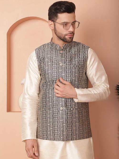 black silk blend nehru jacket - 21167324 - Very Small Image - 1