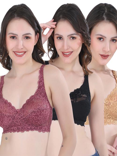 pack of 3 multi colored net bralette - 21167407 - Very Small Image - 1