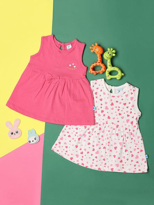 off whitefuchsia cotton single jersey frock - 21168668 - Very Small Image - 1