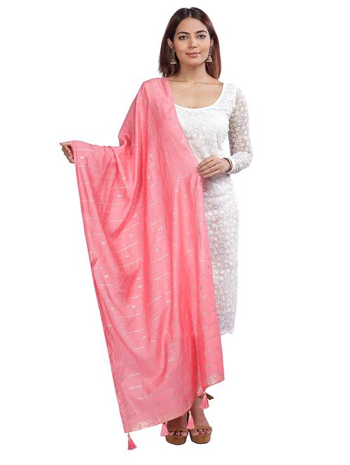 women pink self design dupatta - 21169062 - Very Small Image - 1