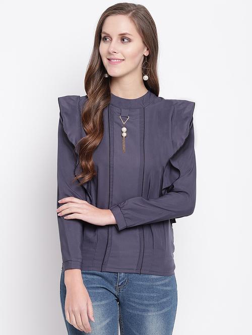 solid grey casual top - 21169221 - Very Small Image - 1