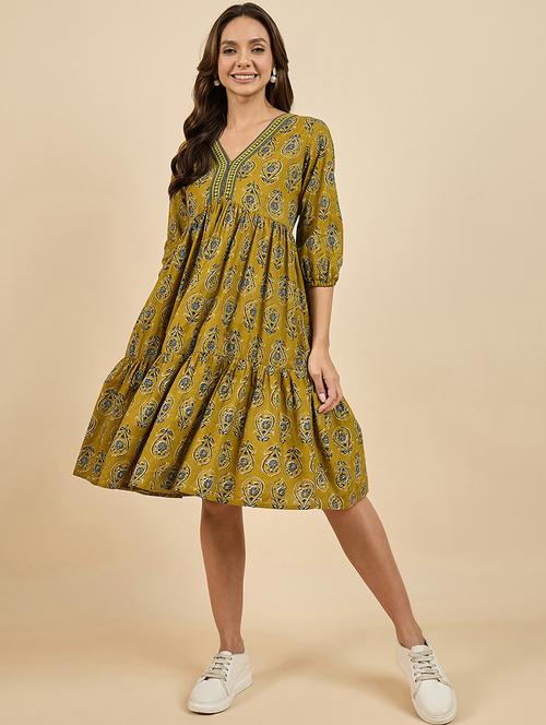 green viscose a-line dress - 21169877 - Very Small Image - 1