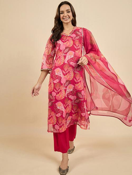 pink floral printed suit set - 21169896 - Very Small Image - 1