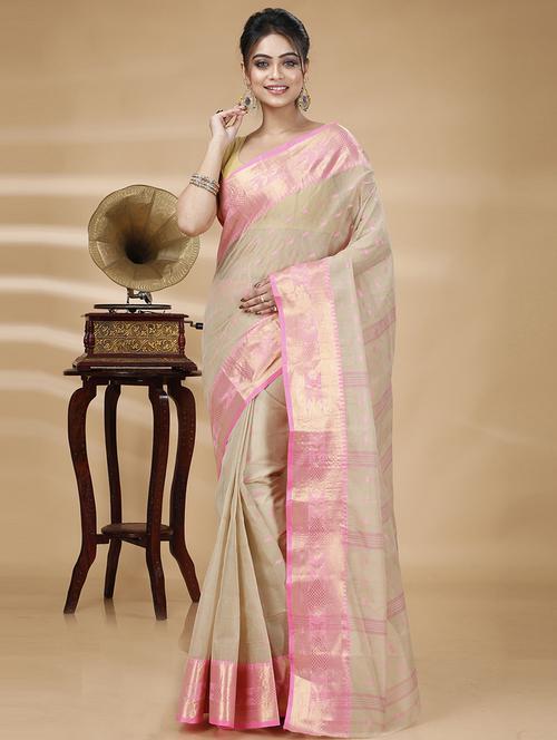 cream cotton tant saree - 21170013 - Very Small Image - 1