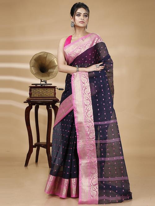 blue cotton tant saree - 21170067 - Very Small Image - 1